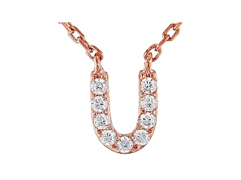 White Cubic Zirconia 18K Rose Gold Over Sterling Silver U Necklace 0.01ctw