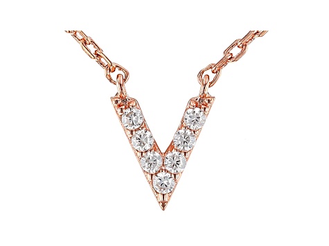 White Cubic Zirconia 18K Rose Gold Over Sterling Silver V Necklace 0.11ctw