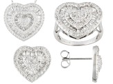 White Cubic Zirconia Sterling Silver Heart Jewelry Set 4.26ctw