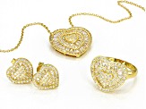 White Cubic Zirconia 18k Yg Over Sterling Silver Heart Jewelry Set 4.26ctw