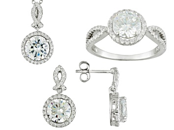 Picture of Cubic Zirconia Rhodium Over Sterling Silver Earrings, Ring And Pendant With Chain Set 11.42ctw