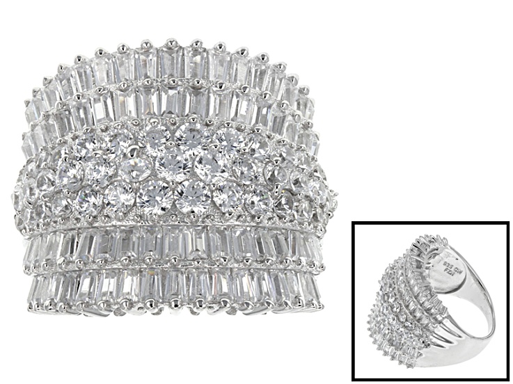 White Cubic Zirconia Rhodium Over Sterling Silver Ring 7.14