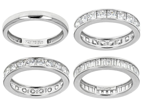 White Cubic Zirconia Rhodium Over Sterling Silver Bands, Set Of 4 10.73ctw