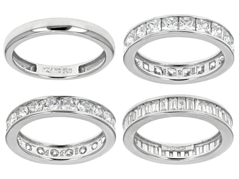 White Cubic Zirconia Rhodium Over Sterling Silver Bands, Set Of 4 10 ...