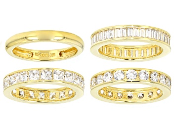 Picture of White Cubic Zirconia 18k Yellow Gold Over Sterling Silver Rings Set Of 4 10.73ctw