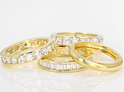 White Cubic Zirconia 18k Yellow Gold Over Sterling Silver Rings Set Of 4 10.73ctw