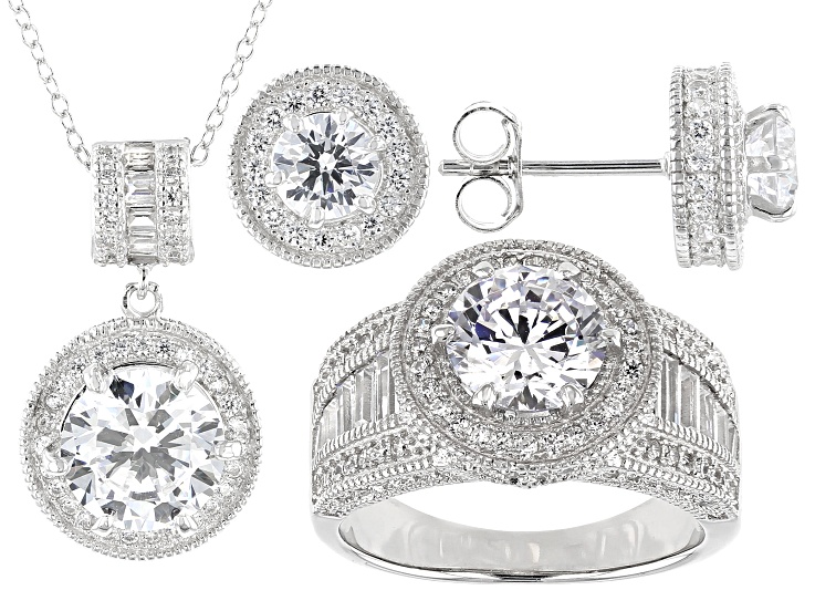 White Cubic Zirconia Rhodium Over Sterling Silver Jewelry