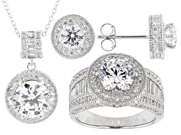 Picture of White Cubic Zirconia Rhodium Over Sterling Silver Jewelry Set 13.00ctw