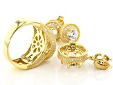 White Cubic Zirconia 18k Yellow Gold Over Sterling Silver Jewelery Set 13.00ctw