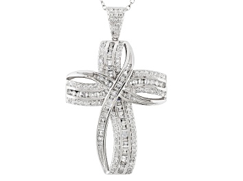 Picture of Cubic Zirconia Rhodium Over Sterling Silver Cross Pendant With Chain 3.07ctw (2.28ctw DEW)