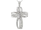Cubic Zirconia Rhodium Over Sterling Silver Cross Pendant With Chain 3.07ctw (2.28ctw DEW)