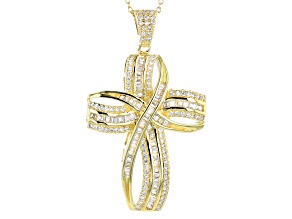 Cubic Zirconia 18k Yellow Gold Over Sterling Silver Cross Pendant With Chain 3.07ctw