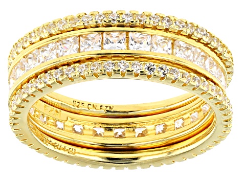 Cubic Zirconia 18k Yellow Gold Over Sterling Silver Rings- Set Of 3 3.39ctw