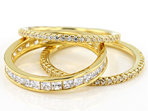 Cubic Zirconia 18k Yellow Gold Over Sterling Silver Rings- Set Of 3 3 ...