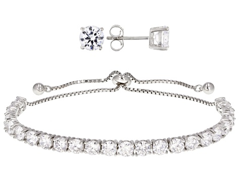 Cubic Zirconia Rhodium Over Sterling Silver Bracelet And Earrings Set 11.89ctw