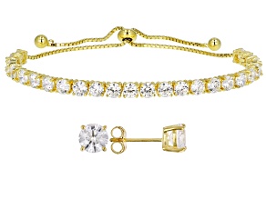 Cubic Zirconia 18k Yellow Gold Over Sterling Silver Bracelet And Earrings Set 11.89ctw