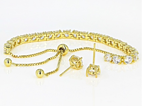 Cubic Zirconia 18k Yellow Gold Over Sterling Silver Bracelet And Earrings Set 11.89ctw
