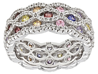 White, Lavender, Yellow Pink, Brown, Mocha,& Blue Cubic Zirconia Rhodium Over Silver Ring 4.58ctw