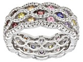 White, Lavender, Yellow Pink, Brown, Mocha,& Blue Cubic Zirconia Rhodium Over Silver Ring 4.58ctw