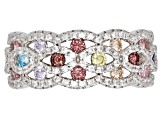 White, Lavender, Yellow Pink, Brown, Mocha,& Blue Cubic Zirconia Rhodium Over Silver Ring 4.58ctw