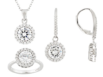 Picture of Cubic Zirconia Rhodium Over Silver Earrings Ring And Pendant With Chain 12.54ctw