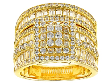 White Cubic Zirconia 18k Yellow Gold Over Sterling Silver Ring With Band 4.32ctw