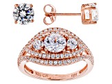 White Cubic Zirconia 18k Rose Gold Over Sterling Silver Ring And Earrings 2.42ctw