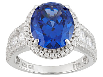Picture of Blue And White Cubic Zirconia Rhodium Over Silver Ring 10.01ctw