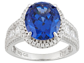 Blue And White Cubic Zirconia Rhodium Over Silver Ring 10.01ctw