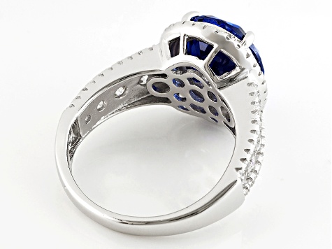 Blue And White Cubic Zirconia Rhodium Over Silver Ring 10.01ctw ...