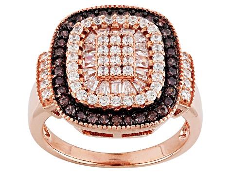 Brown And White Cubic Zirconia 18k Rose Gold Over Sterling Silver Ring 1.87ctw