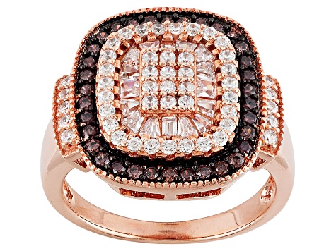 Brown And White Cubic Zirconia 18k Rose Gold Over Sterling Silver Ring 1.87ctw