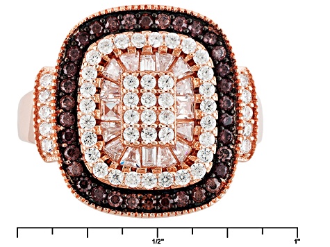 Brown And White Cubic Zirconia 18k Rose Gold Over Sterling Silver Ring 1.87ctw