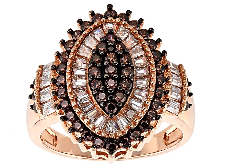 Brown And White Cubic Zirconia 18k Rose Gold Over Silver