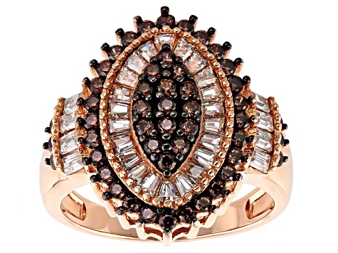 Brown And White Cubic Zirconia 18k Rose Gold Over Silver Ring 2.47ctw