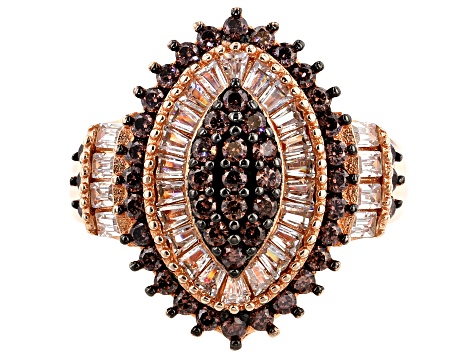 Brown And White Cubic Zirconia 18k Rose Gold Over Silver