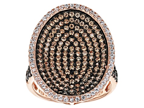 Brown Mocha And White Cubic Zirconia 18k Rose Gold Over Silver Ring 2.13ctw