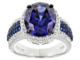 Blue And White Cubic Zirconia And Lab Created Blue Spinel Rhodium Over Silver Ring 7.92ctw