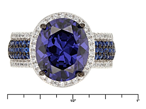 Blue And White Cubic Zirconia And Lab Created Blue Spinel Rhodium Over Silver Ring 7.92ctw