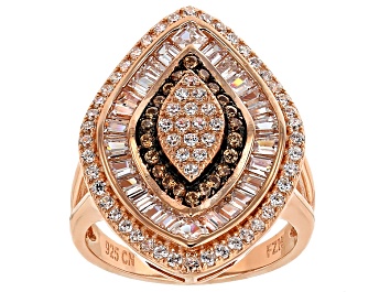 Picture of Brown And White Cubic Zirconia 18k Rose Gold Over Silver Ring 1.99ctw
