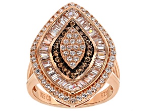 Brown And White Cubic Zirconia 18k Rose Gold Over Silver Ring 1.99ctw