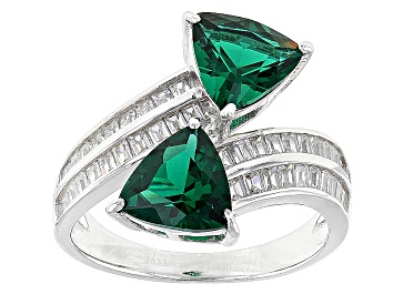 Picture of Green And White Cubic Zirconia Rhodium Over Silver Ring 4.10ctw