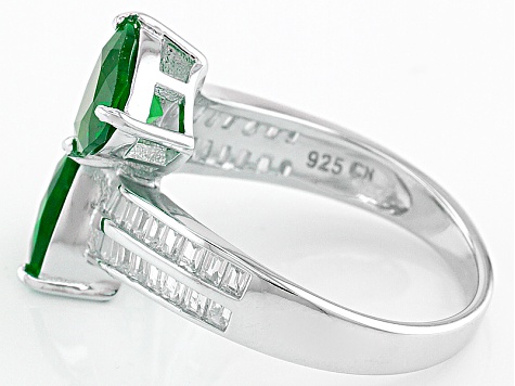 Green And White Cubic Zirconia Rhodium Over Silver Ring 4.10ctw