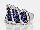 Blue Lab Created Spinel And White Cubic Zirconia Rhodium Over Silver Ring 2.78ctw