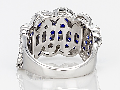 Blue Lab Created Spinel And White Cubic Zirconia Rhodium Over Silver Ring 2.78ctw
