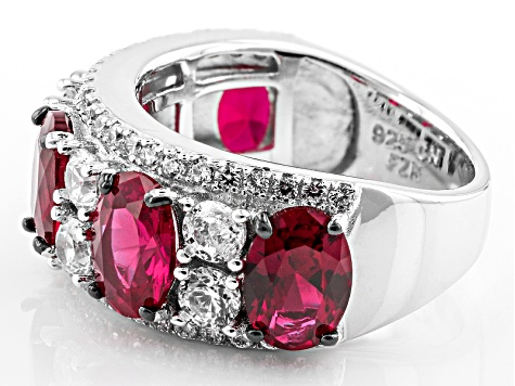 Red And White Cubic Zirconia Rhodium Over Silver Ring 5.89ctw