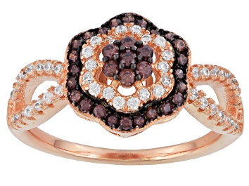 Picture of Brown And White Cubic Zirconia 18k Rose Gold Over Sterling Silver Ring .82ctw