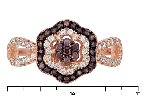Brown And White Cubic Zirconia 18k Rose Gold Over Sterling Silver Ring .82ctw