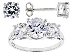 クリスタル⭐︎ White Cubic Zirconia Rhodium Over Silver Ring And Earrings