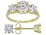 White Cubic Zirconia 18K Yellow Gold Over Silver Ring And Earrings 5.71ctw
